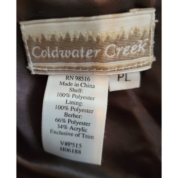 VTG Coldwater Creek Faux Suede Coat Wolves Embroidered Fur Hood Sze PL Full Zip - Picture 2 of 10